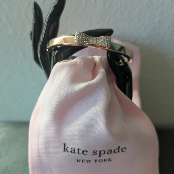 Kate Spade Rose Gold-tone Bow Crystal Bangle with Pink Pouch - Limited Edition - Picture 2 of 16